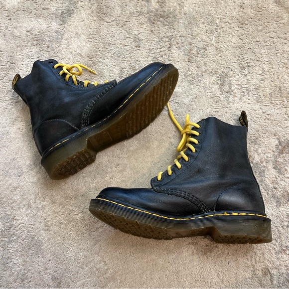 Dr. Martens Black Lace Up Boots with Yellow Laces - Picture 8 of 9